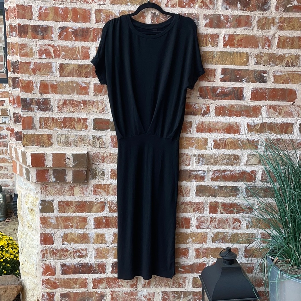 BOBI Womens Black, Stretchy, Short Sleeve, Slit Hem, Elastic Waist Dress - Small